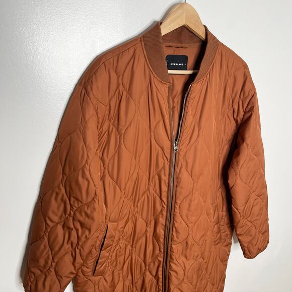 Everlane The Renew Long Lined Quilted Puffer Jacket Womens Large Rust Orange - Picture 5 of 15